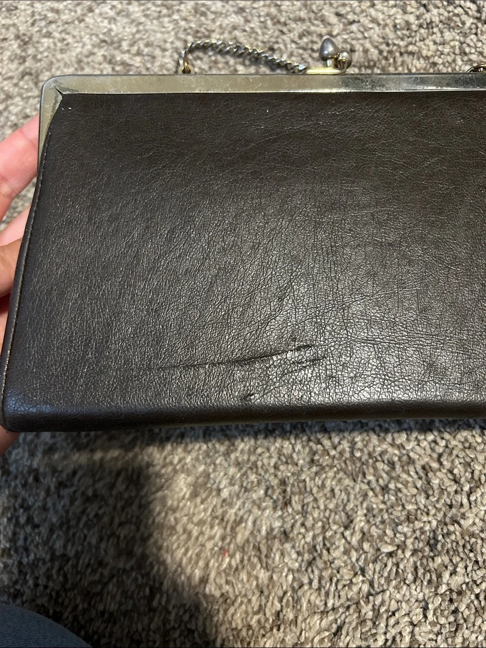 Vintage Ande kiss lock Brown Leather Clutch